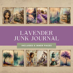 Lavender Junk Journal Kit, Purple Flower, Printable Paper, Scrapbook, Floral Digital Paper, Junk Journal Kit, Set of 6 pages