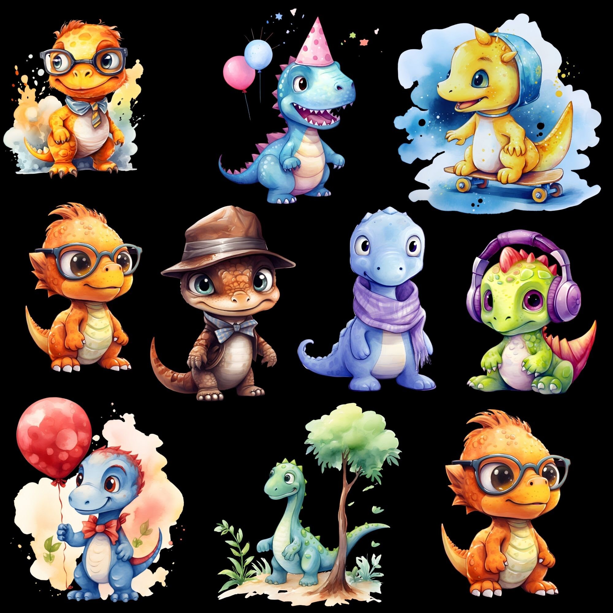 Dinosaur Clipart PNG, Cute T-rex Clip Art, Watercolor Cartoon Dinosaurs ...