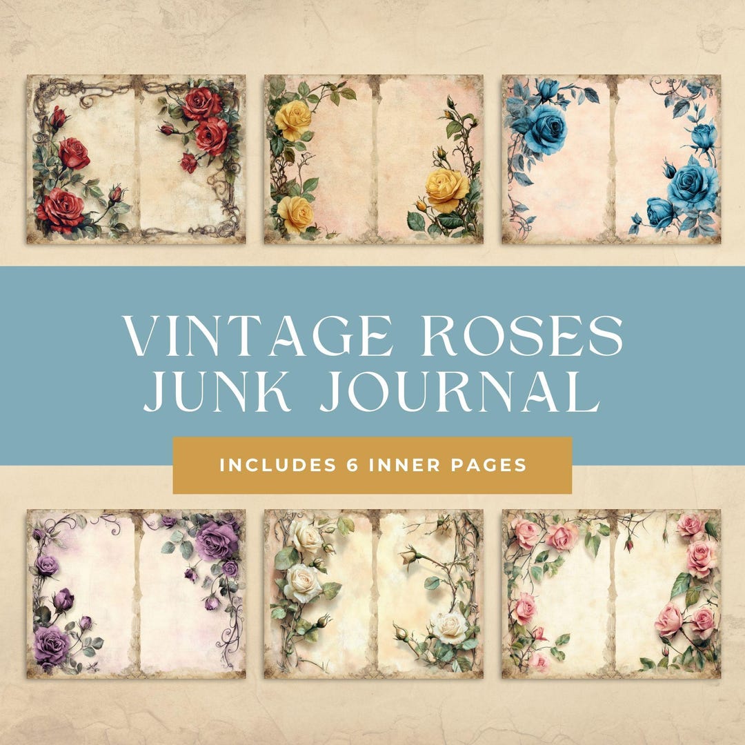 Vintage Floral Junk Journal Kit, Vintage Roses, Scrapbooking Floral ...