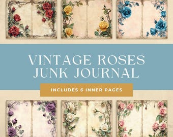 Vintage Floral Junk Journal Kit, Vintage Roses, Scrapbooking Floral Pages, Junk Journal Printable, Printable Digital Download