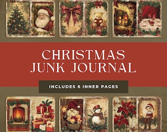 Christmas Junk Journal Printable Kit, Paper Craft, Printable Journa, Vintage Holiday Ephemera, Digital Papers, Junk Journal Pages