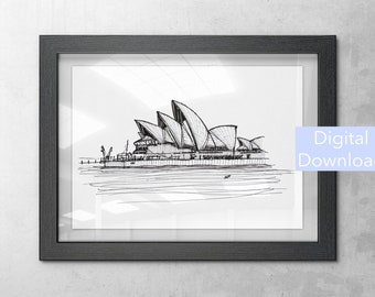 Sydney Opera House Print, Architecture Drawing, Hand Drawn Art, Australia Travel Gift, Digital Art Print