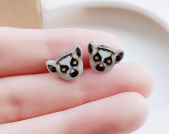 Lemur Earrings/ Birthday Gift for Ring Tailed Lemur Lover/ Madagascar/ Wildlife/ Post Stud Earrings/ Hypoallergenic Jewelry/ Gift for her