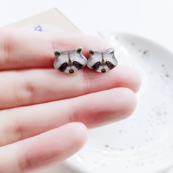 Raccoon Earrings/ Birthday Gift for Raccoon Lover/ North American Canadian Wildlife/ Stud Post Earrings/ Hypoallergenic Jewelry