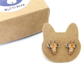 Giraffe Earrings Jewelry/ Birthday Gift for Giraffe Lover/ Cute Wildlife Animal/ Stud Post Hypoallergenic Earrings/ Jewellery