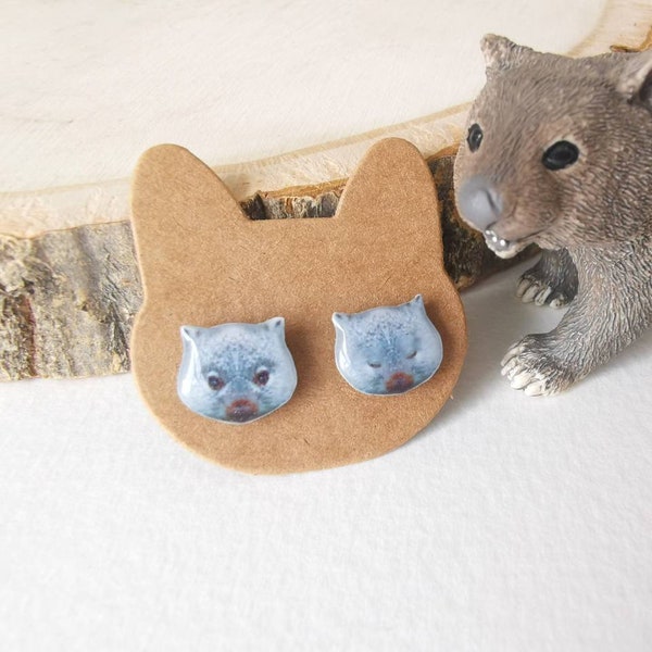 Wombat Earrings/ Birthday Gift for Wombat Lover/ Cute Australian Wildlife Animal/ Stud Post Earrings/ Hypoallergenic Jewelry