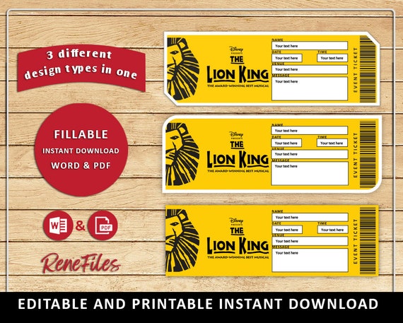 lion king printable broadway surprise ticket editable musical etsy australia
