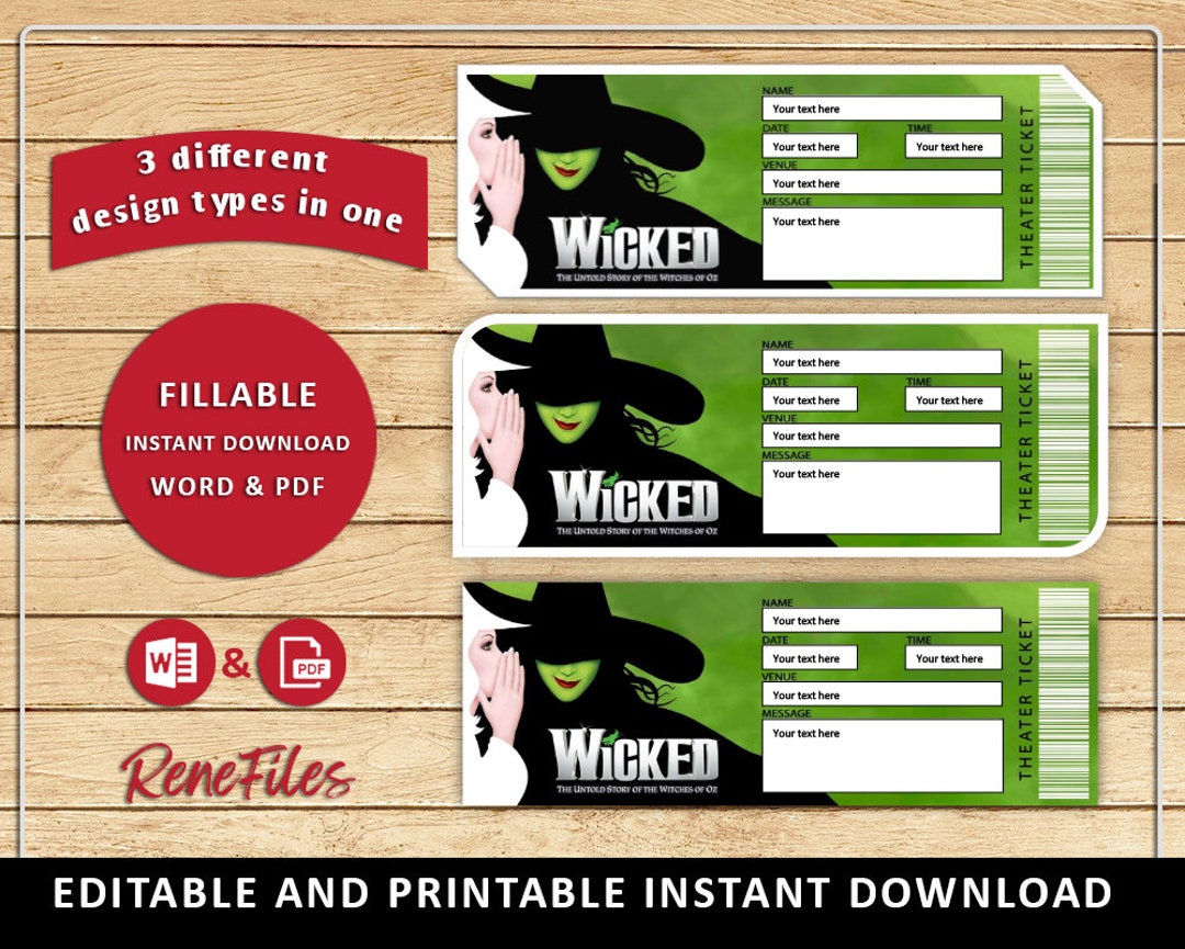 WICKED Printable Broadway Surprise Ticket. Editable Musical Etsy