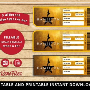 hamilton printable broadway surprise ticket editable musical etsy