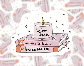 Sticker vinyle à combustion lente pour les amateurs de lecture, sticker Kindle, produit livresque, cadeau club de lecture, Fantasy Tropes, Romance Smut Reader, esthétique rose