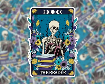 Autocollants en vinyle pour cartes de tarot The Reader pour les amateurs de lecture - mini et holographique, autocollant en vinyle résistant à l'eau - lecteurs de fantasy, YA, fiction