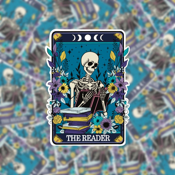 The Reader Tarot card vinyl stickers for book lovers - mini and holographic, water resistant vinyl sticker -  fantasy, YA, fiction readers