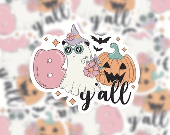 Adorable autocollant en vinyle fantôme Boo Y'all - autocollants résistants à l'eau pour ipad, Kindle, agendas, décoration d'automne, options mini et holographiques
