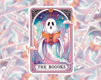 The Books pastel ghost tarot card vinyl sticker for book lovers, kindle, bookish merch, fiction, fantasy, romance, smut, gothic, spooky cute
