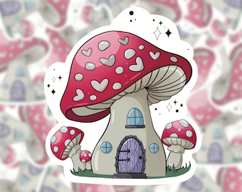 Fantasy Mushroom Fairy House Vinyl Sticker | Whimsical Magical Sticker for Book Lovers | Book Club Gift | Kindle Bookish | Reader Merch