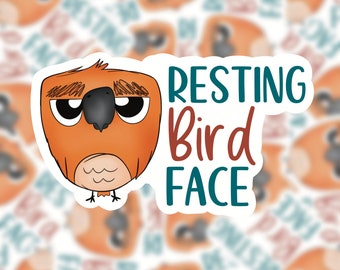 Resting bird face funny vinyl sticker \ mini and holographic options, sarcastic gift for friends, humorous meme stickers and decals