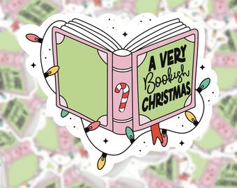 Un autocollant de Noël très livresque | autocollant mignon de saison des vacances | Gourde Kobo pour Kindle | Cadeau lecteur club de lecture | Cadeau rat de bibliothèque | Booktok