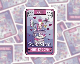Autocollant en vinyle pour carte de tarot The Reader pour les amateurs de lecture, romantisme romantique, violet, Kindle, produits livresques, esthétique de livres fantastiques, cadeaux de club de lecture