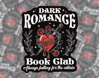 Vinyle de club de lecture Romance sombre | Sticker pour ordinateur portable Kindle Kobo | Cadeau rat de bibliothèque | Lecteur de charbon | Esthétique gothique, noir, rouge foncé | Livres
