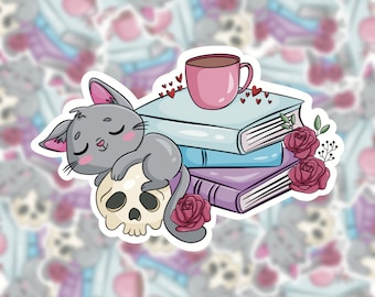 Sticker floral romantique en vinyle pour les amateurs de livres, kindle, produits livresques, fiction, charbon, gothique, liseuse booktok