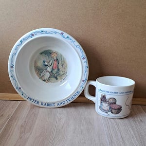 Vintage Peter Rabbit and Friends Bowl and Cup Set