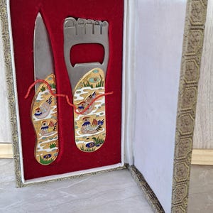 Cloisonne Art Craft Handmade Bottle Opener and Knife Set