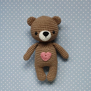 Cuddly toy crocheted teddy bear mini brown made of cotton handmade amigurumi