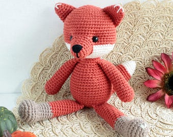 Crocheted fox Fino 21 cm, crocheted animal in fox orange, gift for baby