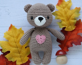 Kuscheltier gehäkelter Teddy Bär Mini hellbraun aus Baumwolle Handarbeit Amigurumi