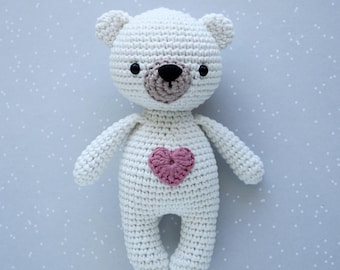 Kuscheltier gehäkelter Polarbär Teddy Bär Mini weiß aus Baumwolle Handarbeit Amigurumi
