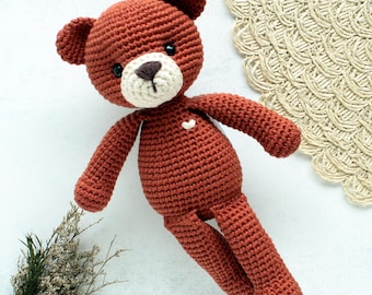 Crochet bear Anton in cinnamon brown (rust brown) – Handmade crocheted animal made of cotton, 21 cm