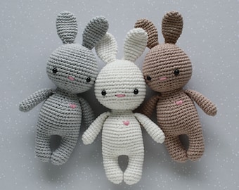 Kuscheltier HASE MINI aus Baumwolle grau, weiß oder beige super Geschenk