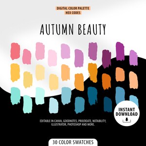 Autumn Beauty Procreate Color Palette I HEX CODES I Procreate Goodnotes Tool I Digital Design Art I Color Chart Swatches I iPad I Adobe