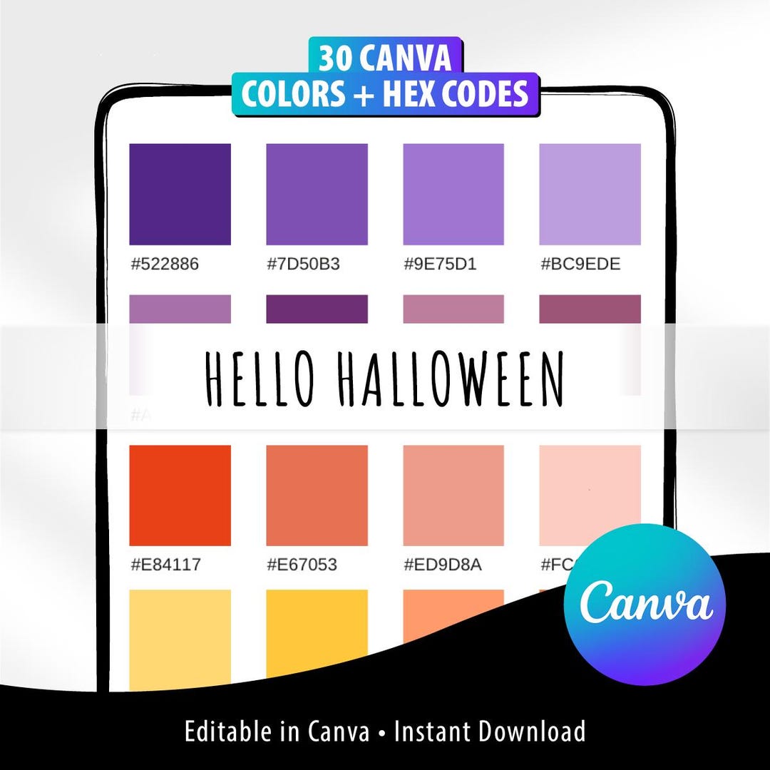 Hello Halloween Color Palette, 30 Canva Colors + HEX Codes, Autumn Fall ...