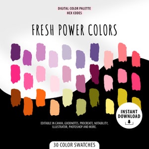 Fresh Power Procreate Color Palette I HEX CODES I Goodnotes Tool I Color Swatches | Procreate Palette I iPad I Adobe