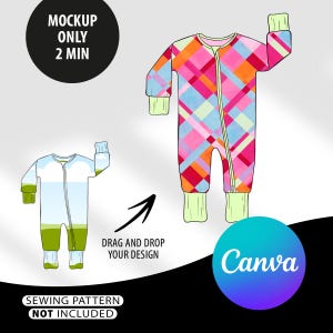 Fold Over Foot Pajamas Mockup CANVA Template | Pjs Mock Up | Zip Up Digital Mock up clothing shirt kids baby Canva Frame Template