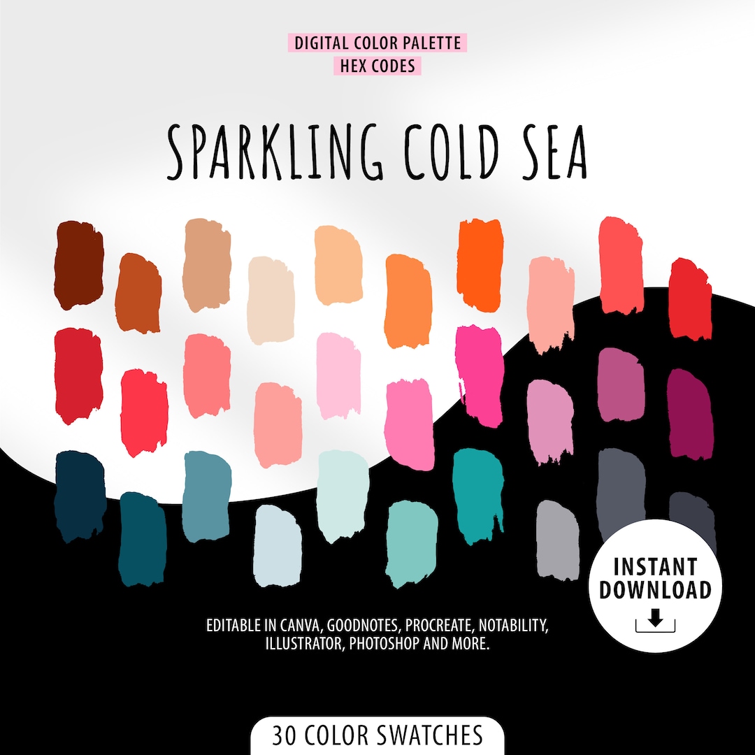 Code Rouge Sparkling Sparkling Cold Sea Procreate Color Palette I HEX CODES I Goodnotes Tool ...