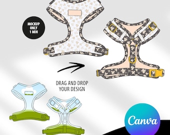 CANVA-sjabloon voor hondentuigje | Canva-sjabloon voor hondenriemvest | Slabbetjeontwerp | Voor- en achteraanzicht | Canva-sjabloon voor een frame