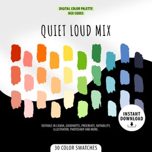 Quiet Loud Mix Procreate Color Palette I HEX CODES I Procreate Goodnotes Tool I Digital Design Art I Color Chart Swatches I iPad I Adobe