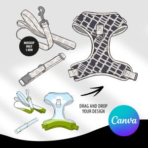 Dog Harness Bundle Set Mockup CANVA Template | Bib Design | Mockup Canva for Pup Leash Vest | Canva frame template