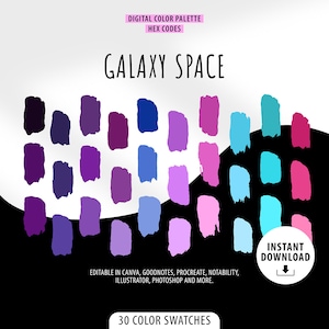Paleta de colores Galaxy Space Procreate I CÓDIGOS HEXAGONALES I Herramienta Goodnotes I Arte de diseño digital I Muestras de cartas de colores I iPad I Adobe