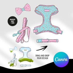 Dog Harness Bundle Set Mockup CANVA Template | Bib Design | Mockup Canva for Pup Leash Vest | Canva frame template