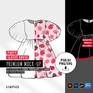 Puffy Sleeve Dress I PREMIUM MOCK-UPS I psd ai png svg I Professional Vector Template I Digital Mock Up I Mock-Up Overlay I Lined Mockup