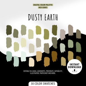 Dusty Earth Procreate Color Palette I HEX CODES I Procreate Goodnotes Tool I Digital Design Art I Color Chart Swatches I iPad I Adobe
