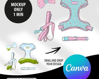 Maqueta de conjunto de arnés para perros para Canva | Plantilla de chaleco con correa tipo babero para cachorros