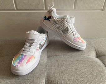 Children’s customised unicorn trainers with diamonte swoosh