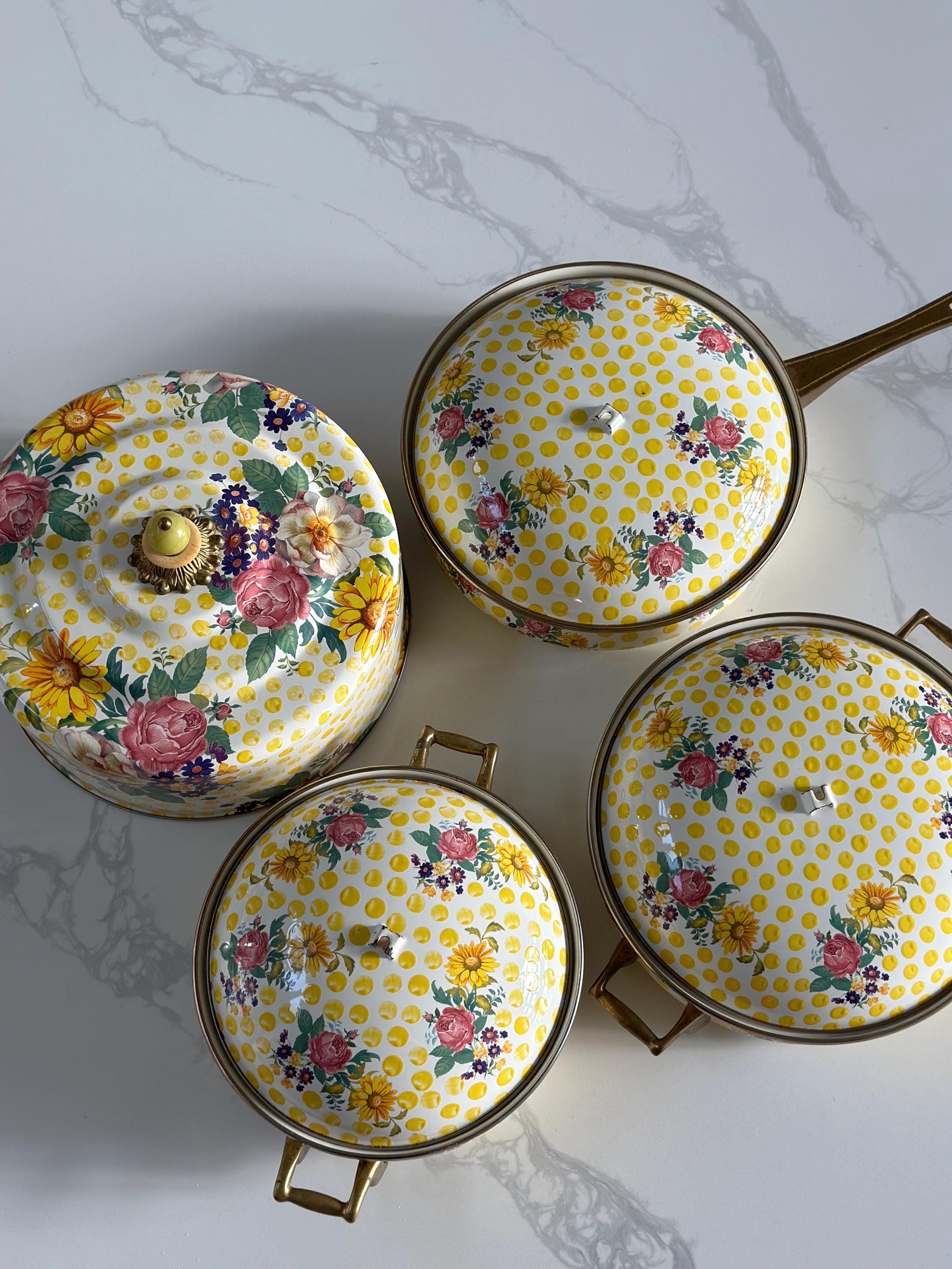 マッケンジーチャイルド　ケーキカヴァー Vintage Mackenzie Childs Buttercup Pots and Cake Cover Set