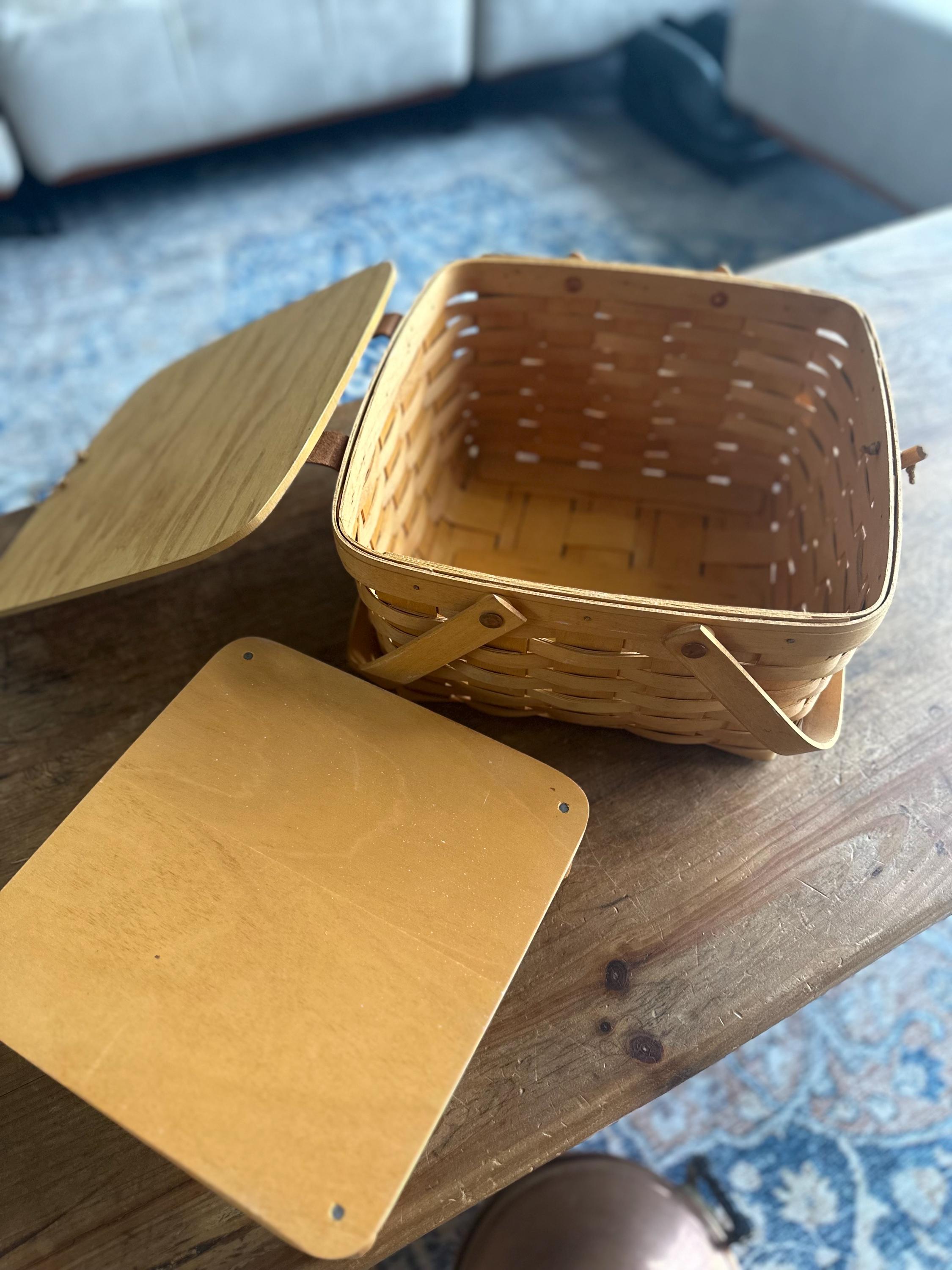Longaberger 1998 Square Picnic Basket and Riser Table Inside With