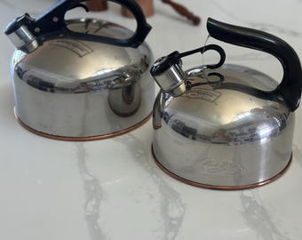 Vintage Tea Kettle Revere Ware Copper Clad Wood and Brass Handle