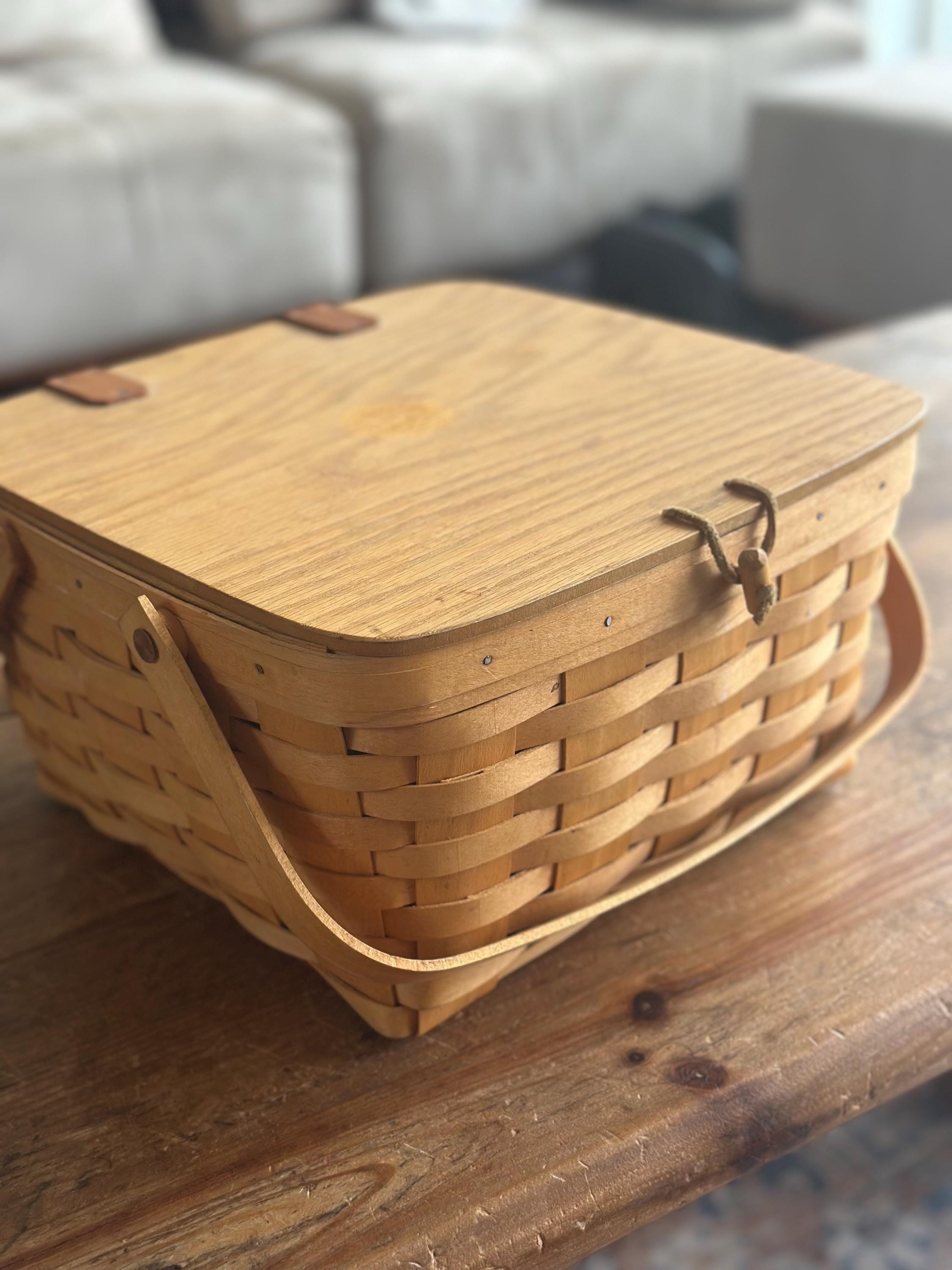 Longaberger 1998 Square Picnic Basket and Riser Table Inside With